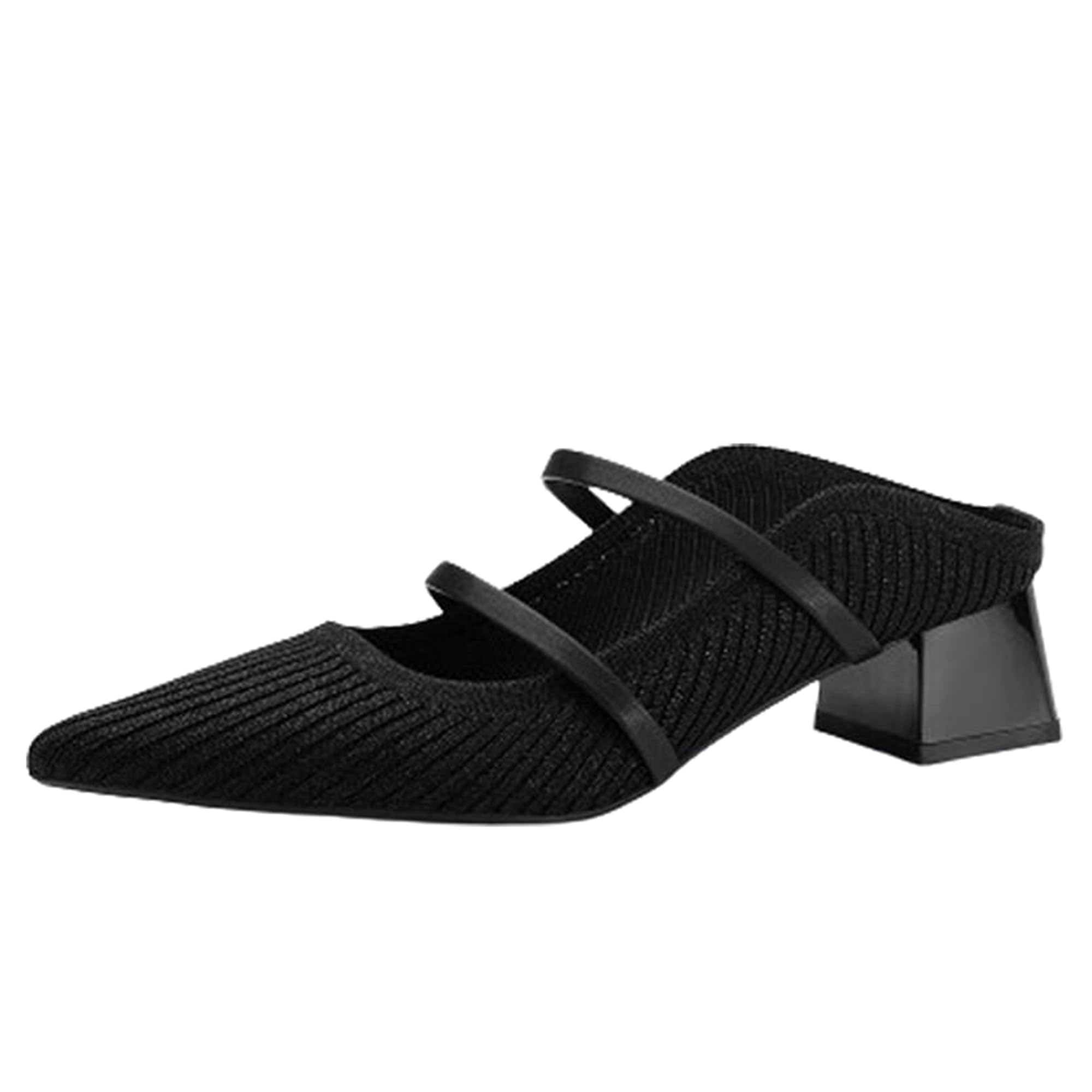 NEWBELLA Women's Pointed Toe Mules - Chunky Heel Slide Sandals for Women, Comfortable Commute Shoes, Open Back Summer Slippers, Casual Dressy Loafers Black