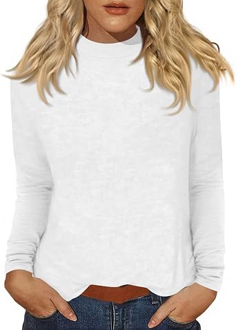 Womens Long Sleeve Tops Mock Neck Layering Funny Tshirts Shirts Dressy Casual Loose Fit Lightweight Blouses