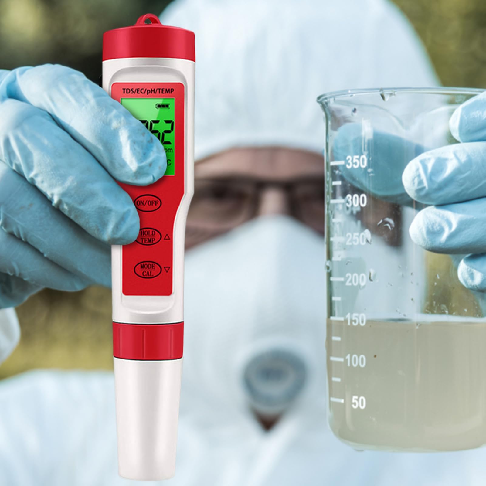 Medidor de pH para agua | Comprobador sensor EC | Instrumento digital 4 en 1 con calibración temp y calibración automática para resultados precisos rápidos | Monitorización del pH 'agua para