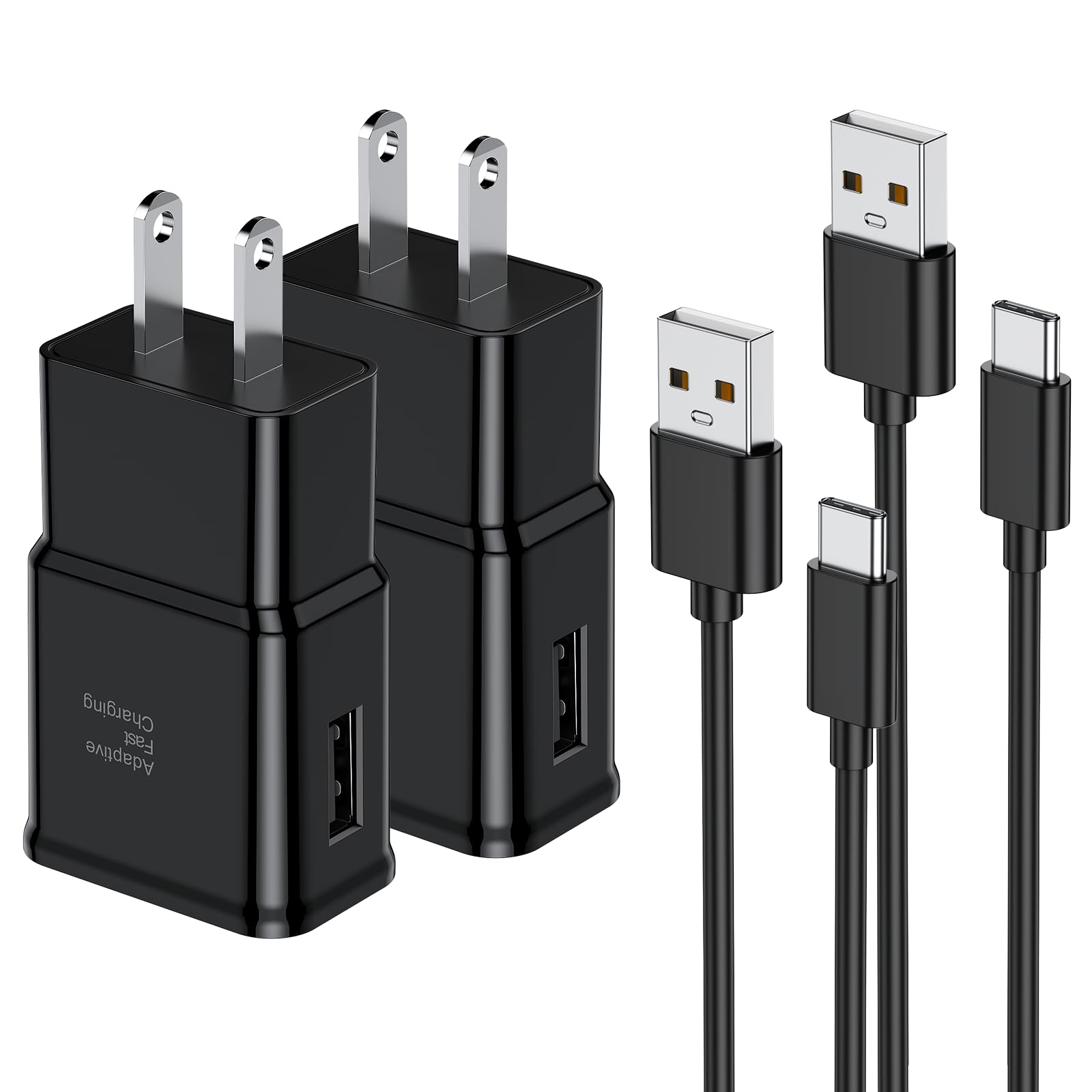 Samsung Fast Charger, 2 Pack Android Phone Charger, Type C Wall Plug with 6FT Cable, USB C Charger for Samsung Galaxy S8/S9/S10 Plus Active S10e/S20/S21 Series, Note 8/9, A51/A52/A5 6.6FT(2 Pack) Black