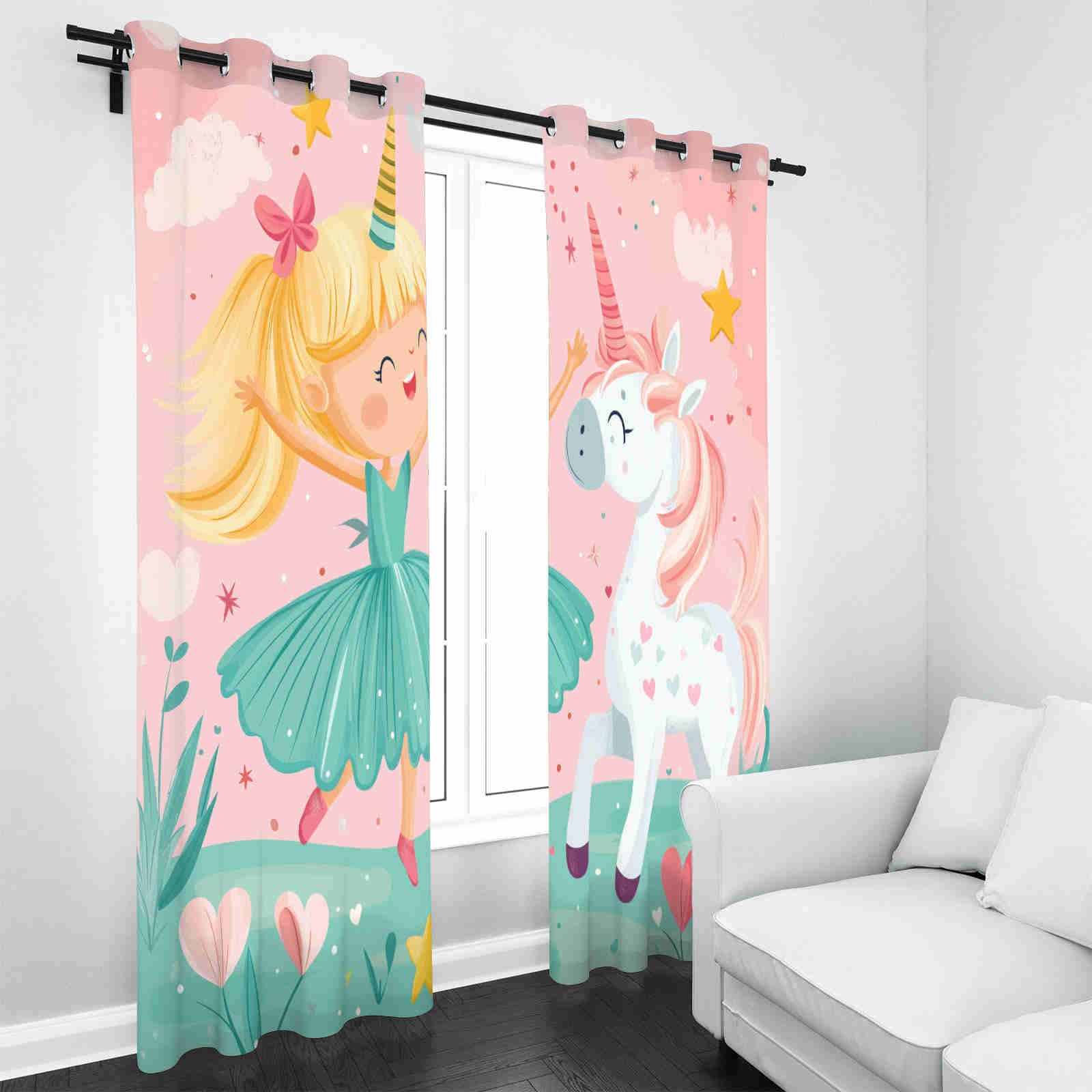 Rideau Occultant Thermique Conte de Fées Licorne 2 Pièces Rideaux Opaque 3D Anti Chaleur et Froid Mignon Fille Décoration de Fenêtre Isolation Acoustique pour Salon Chambre Adulte 91.5 x 214cm