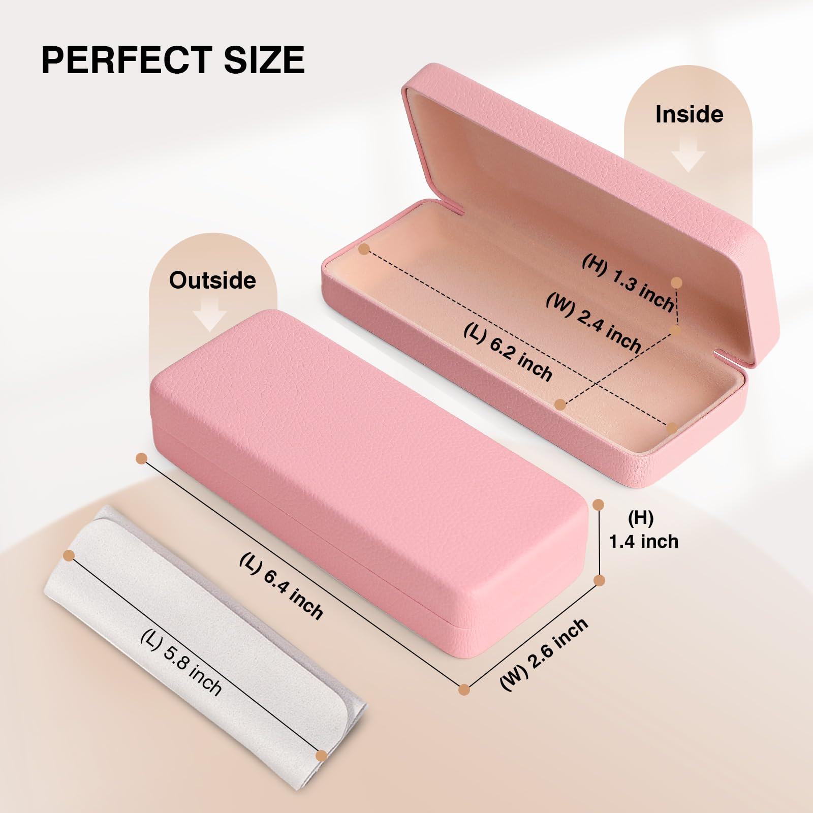 Marvolia Glasses Case Hard Shell Square Large Eyeglasses Case PU Leather Protective Cases for Sunglasses Eyeglasses with Cleaning Cloth for Men Women - Pink