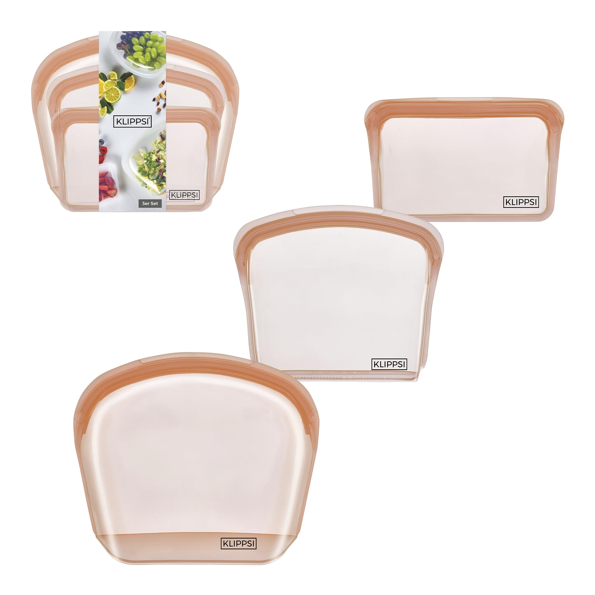 Juego de 3 bolsas de silicona reutilizables para congelador, resistentes al calor, resistentes al frío, a prueba de fugas, aptas para lavavajillas (albaricoque)