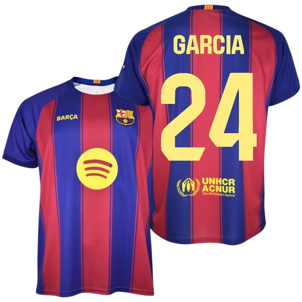 F.C Barcelona Garcia 24 Replica Oficial Temporada 25-26 Unisex Adulto | Camiseta blaugrana a Rayas | Nombre y Dorsal en Espalda | Tejido Ligero Transpirable | Ideal Estadio y Regalo