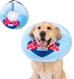 Inflatable Dog Cone Collar,Waterproof Soft Dog Donut Cone for Large Medium Small Dogs Cats, Recovery Pet E-Collar Alternatives After Surgery (Tie Red, Medium+)