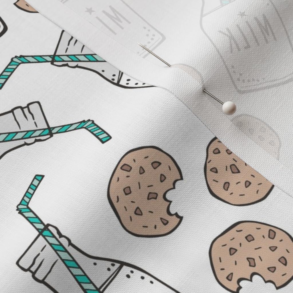 Spoonflower Fabric - Chocolate Chip Milk and Cookies Cute Food Kitchen Small Scale Print Printed on Petal Signature Cotton Fabric Fat Quarter - Sewing Quilting Apparel Crafts Decor