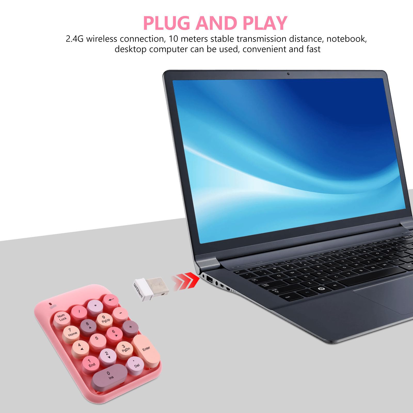 Tastierino Numerico Wireless Portatile Rosa, Mini Tastiera | 18 Tasti Indipendenti, Abs, Tasto Backspace e Input Rapido, per Ufficio e Notebook