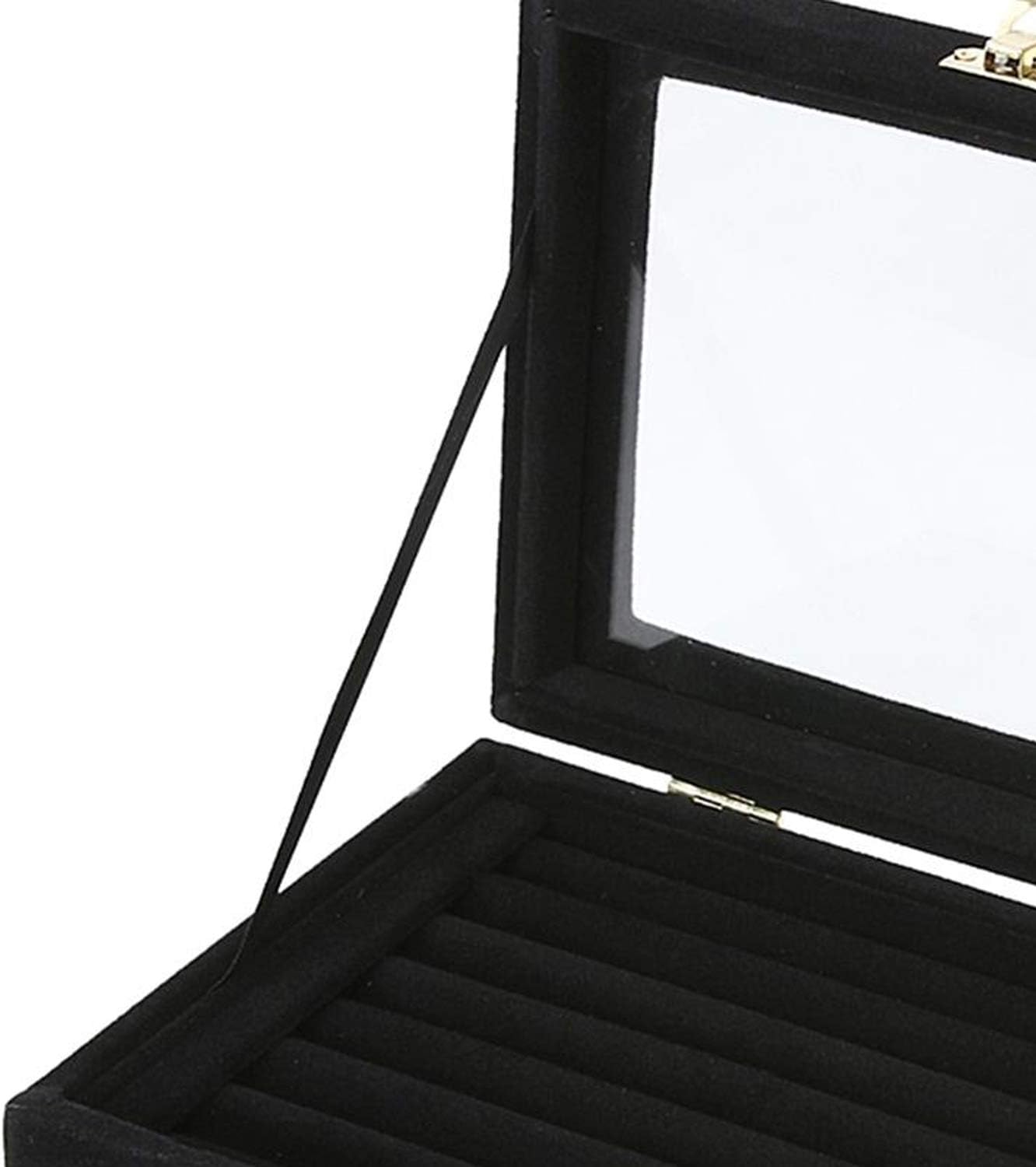 Bettli Ring Storage Case Earring Velvet Display Case Box Earring Ring Organizer Velvet Jewelry Tray Cufflink Storage Showcase with Clear Glass Lid Black