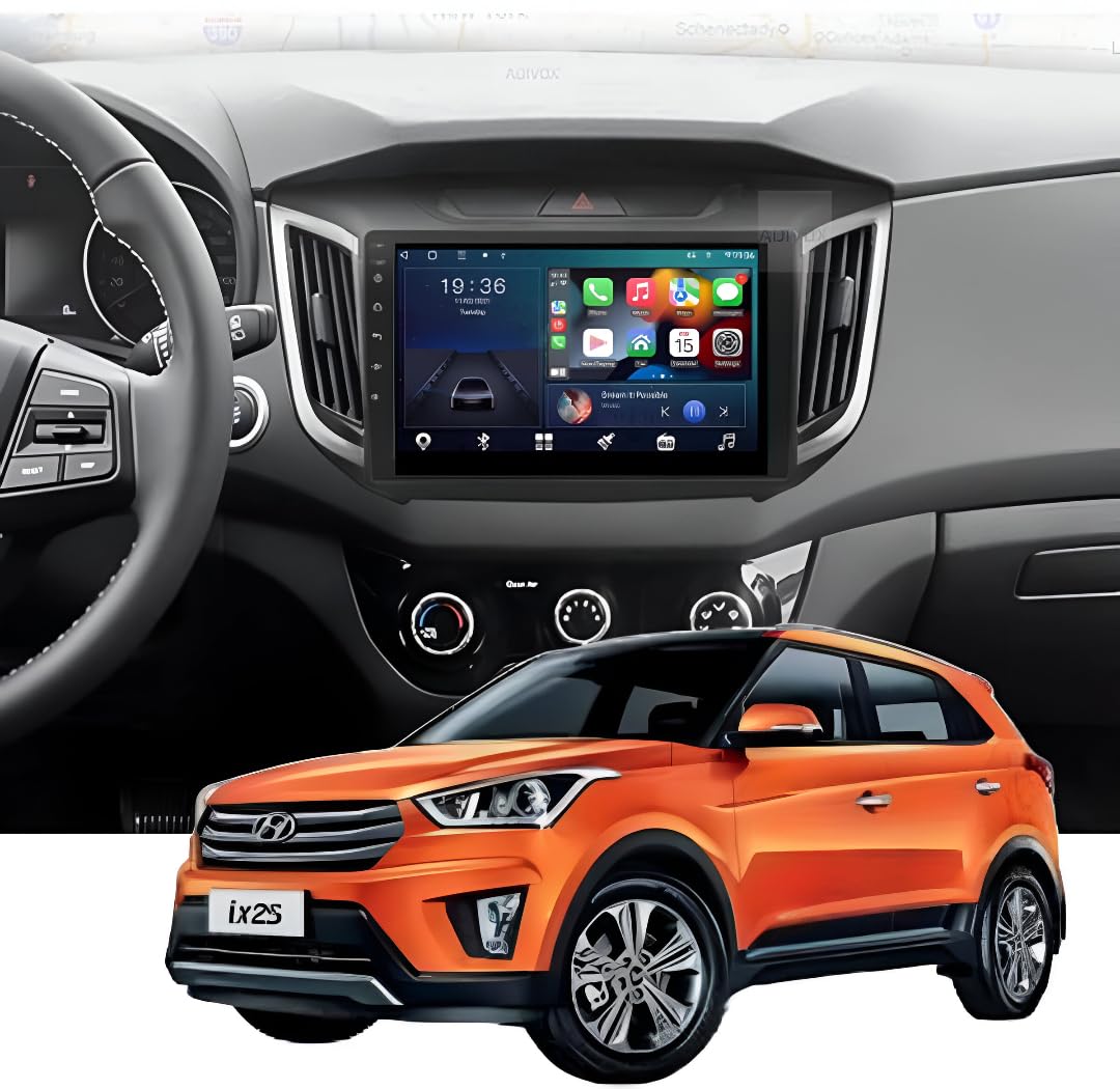 Car radio Android 14 - Hyundai IX25 (2015-2018) Apple CarPlay and Android Auto, with tactile 9 channels CarPlay, multimedia system HD without film | Wi-Fi, RDS (T2 (2 Go/32 Go) 8 cœurs 5G)