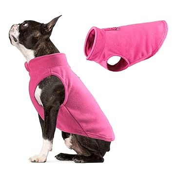 KUTKUT Fleece Lightweight Dog Sweater | Warm Pullover Polar Fleece Dog Jacket with Leash Attachment | Winter Small Dog Sweater for ShishTzu, Pug, Lhasa Apso, Toy Bulldog, Poodle etc (Pink)