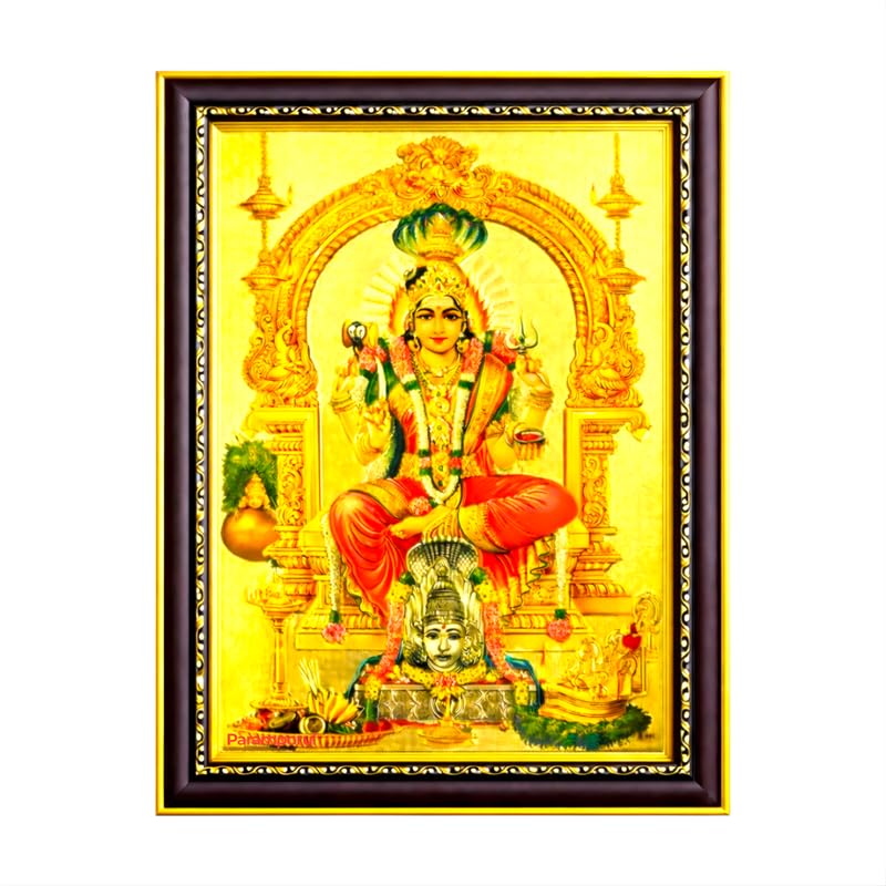 Image of Paramporul Gallery Karumariamman /Mariamman Gold Foil Photo Frame for Pooja Room, Hindu God Wall Decor, Ready to Hang, 10x14 Inch