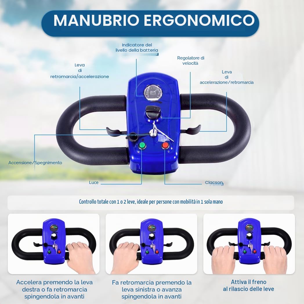 Scooter Elettrico 4 Ruote Pieghevole Smontabile Per Disabili E Anziani Con Ruote Antiforatura 190 Kg Dortomedical®