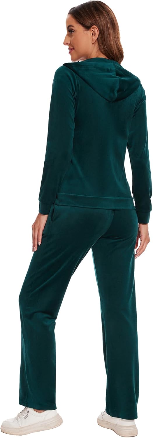 ROYAL MATRIX Women's Velour Tracksuit, 2 Pieces Full Zip Velour Sweatsuits Hooded Jogging Lounge Velvet Outfits Set - Image 2