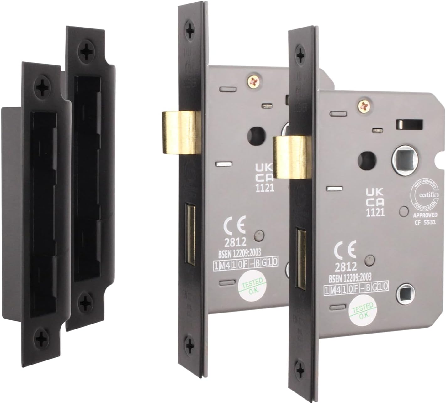 Matt Black Bathroom Lock - Fire Rated & CE Approved Mortice Door Lock 64mm / 2.5 Inch - Pack of 2