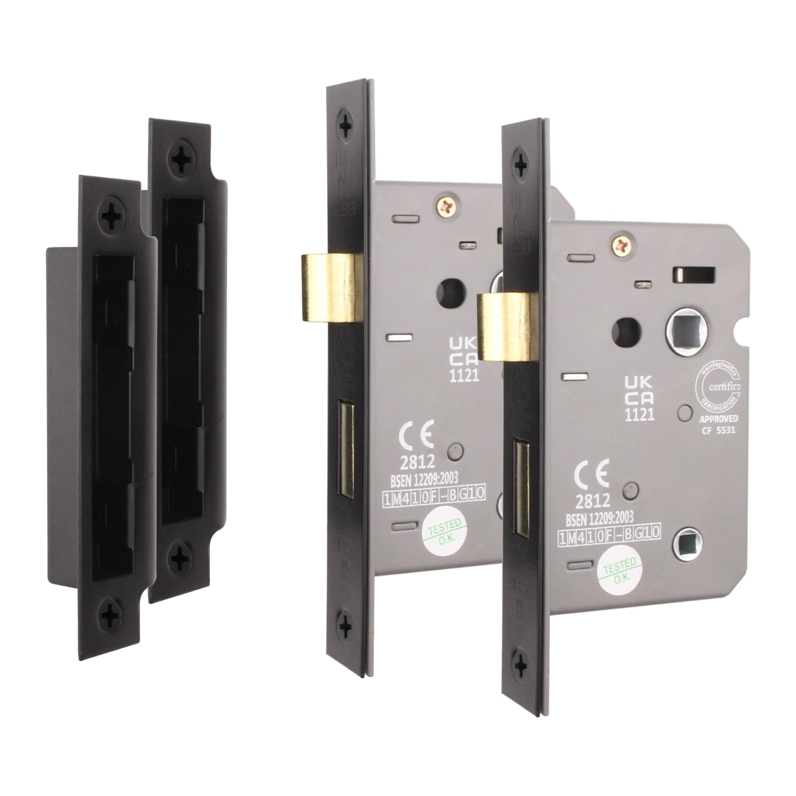 EAI Matt Black Bathroom Lock, 80mm / 3 Inch, Fire Rated, Pack of 2