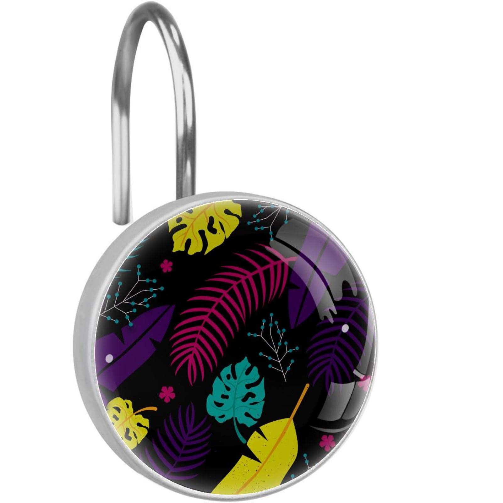 Crochets pour rideau de douche lot de 12 anneaux inox feuilles tropicales décoratifs