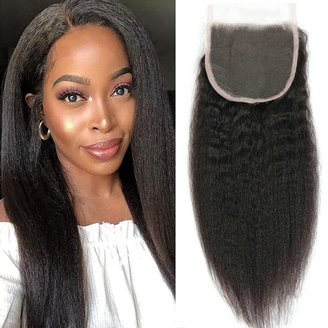 Amazon.com : 5x5 HD Lace Kinky Straight Human Hair Yaki Straight