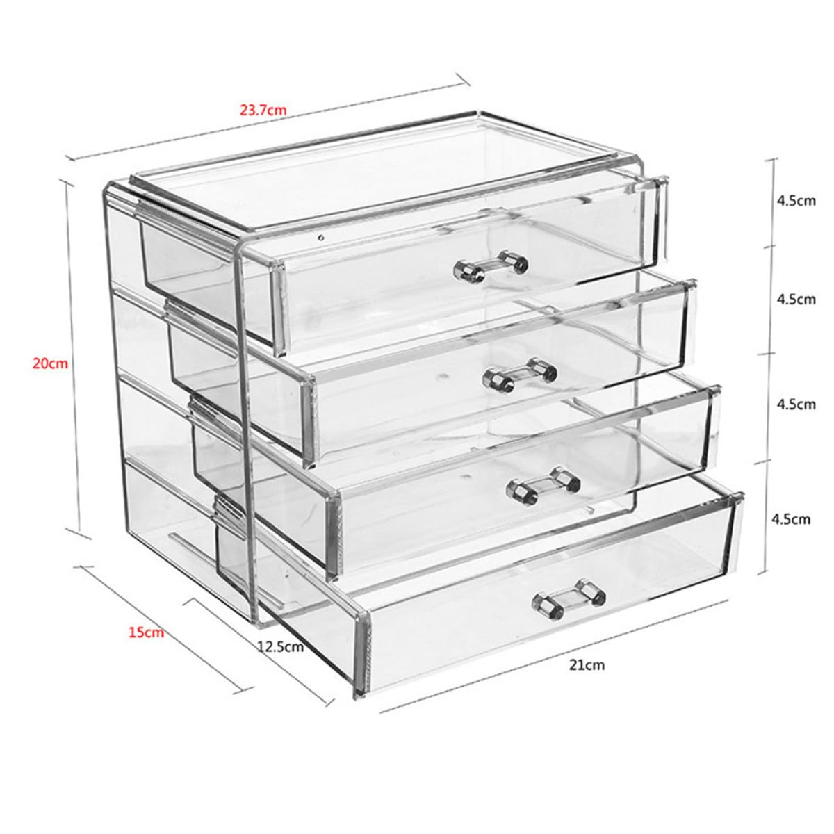 Caja de almacenamiento de maquillaje, organizador grande de cosméticos con cuatro cajones de acrílico con suficiente diseño de espacio de almacenamiento para uso doméstico para el cuidado de