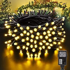 Moxled Lichtsnoer voor kerstboom – 10 m 100 LED warm wit lichtketting met timer geheugenfunctie, groene kabel, waterdicht 8 modi, kerstverlichting voor tuin, kerstdecoratie