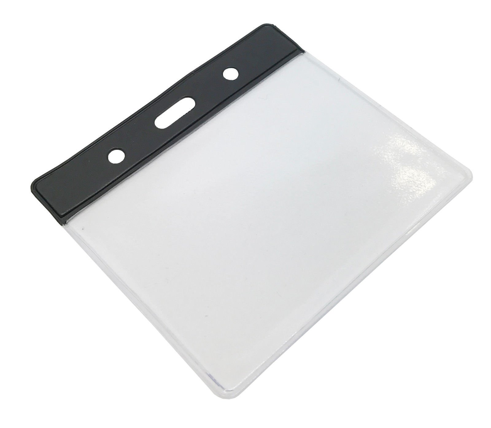 Customcard Ltd ID Badge Pocket Plastic Vinyl Wallet Pouch 60x90mm, Black Header, Flexible, Full Coverage Card Holder