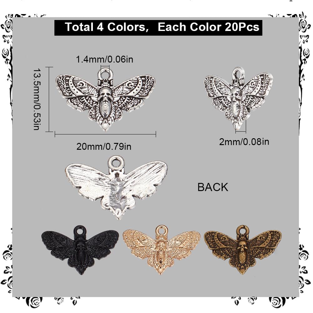 40 Ciondoli Gotici In Argento Antico - 10 Stili (Teschio, Luna, Serpente) Per Gioielli Fai Da Te - Foto 13