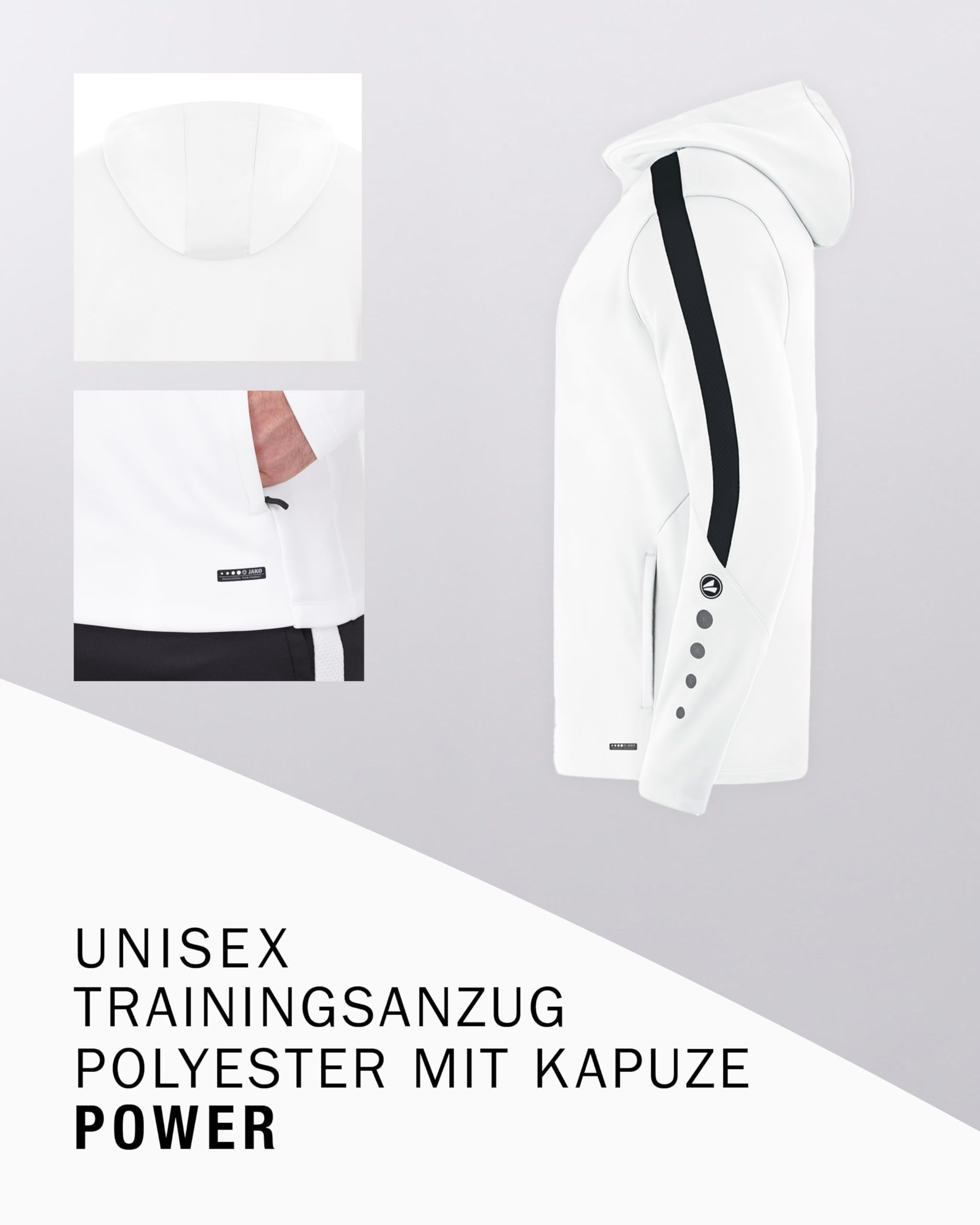 JAKO Trainingsanzug Herren mit Kapuze Polyester Power - Jogginganzug 2-teilig für Sport und Alltag, Jogginghose & Trainingsjacke, 100% recyceltes Polyester