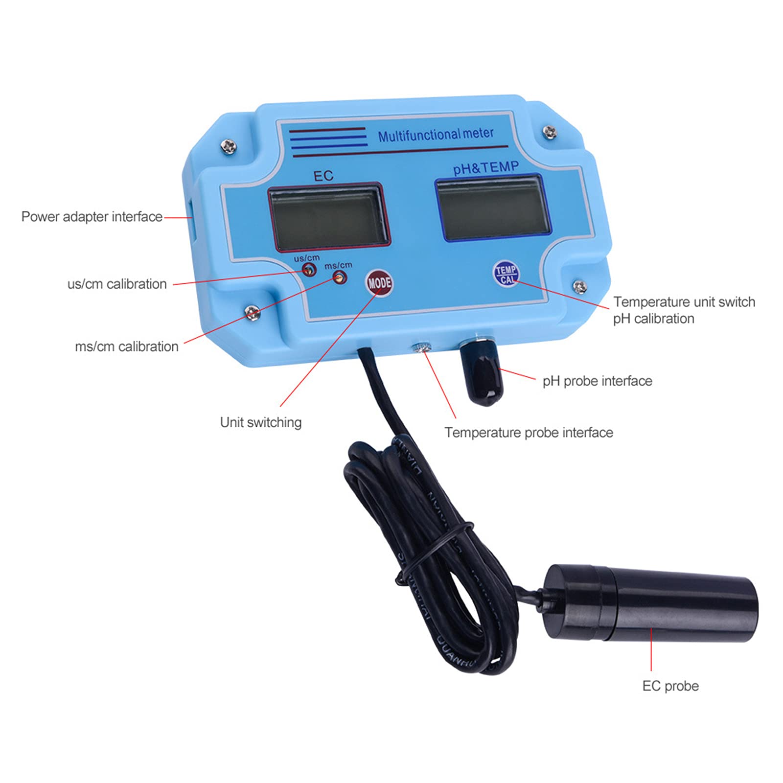 Comprobador digital LED PH y EC con herramienta de equipo de monitoreo de alta precisión 2 en 1