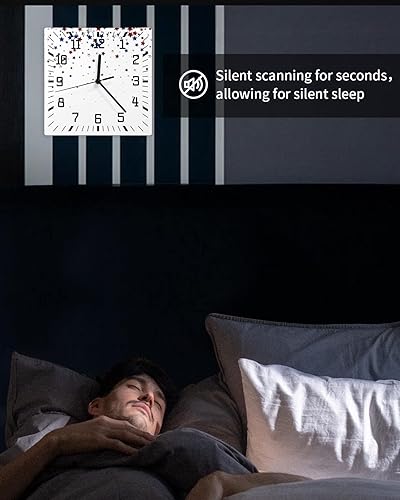 Miniatura 6 de 4th of July Wooden Wall Clock Silent Non Ticking, Blue Red Star Falling Independence Day Square Wall Clock Battery Operated, Decor Clock for Home