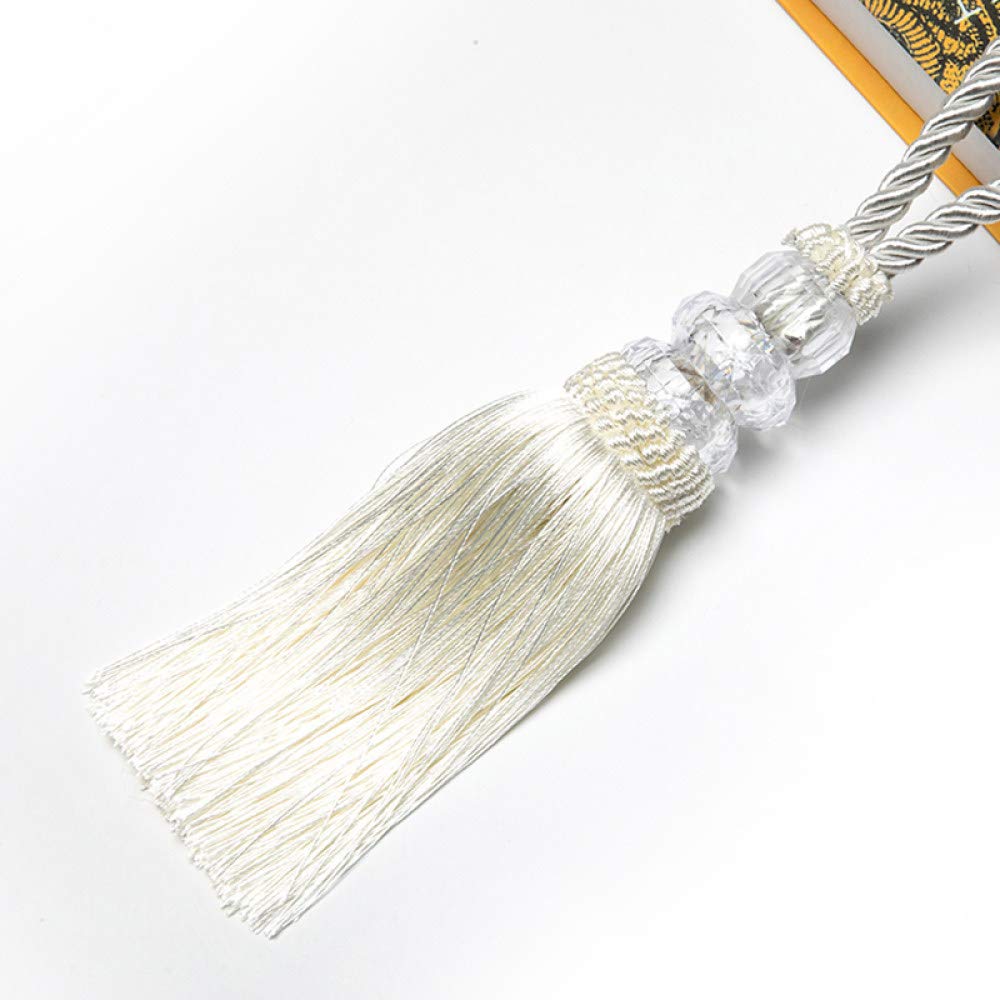 2 Pezzi/4 Pezzi Perline di Cristallo Nappa Frange Corda Appesa Intrecciata Nappe Ciondolo Artigianale, Chiave Fai da Te Nappa Trim Tenda Armadio Decorazione Domestica, Bianco, 4 Pezzi (White 4pcs)