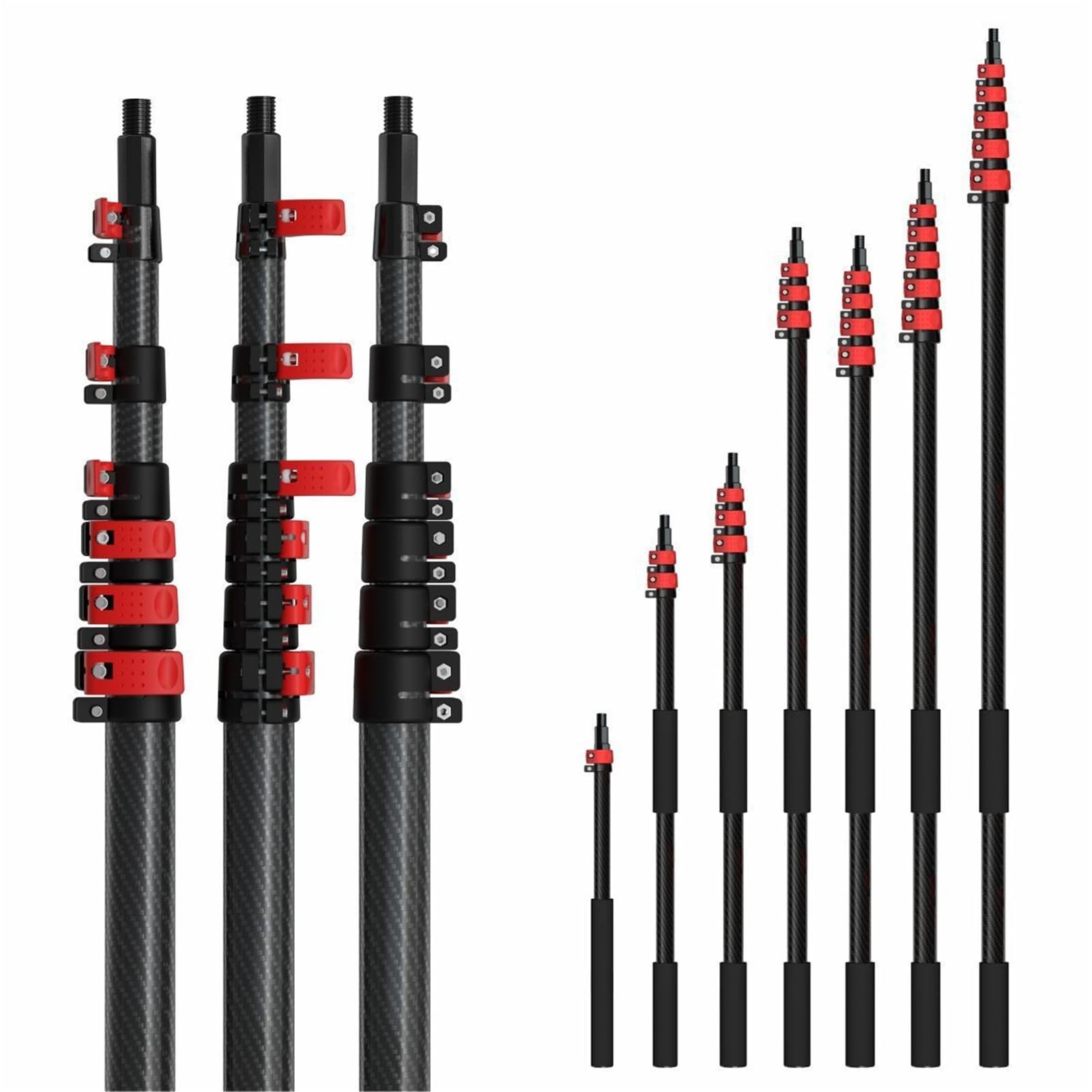 Perche Télescopique en Fibre De Carbone 3K De 35 Pieds, Longueur Personnalisée De 10 M, 12 M, 15 M, avec Verrouillage par Pince(6 Knots 9 Meters)