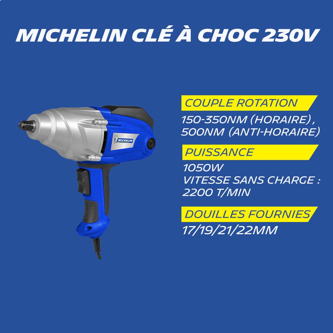MICHELIN Clé à choc 230V, Visseuse/Déboulonneuse électrique pour écrous de roues