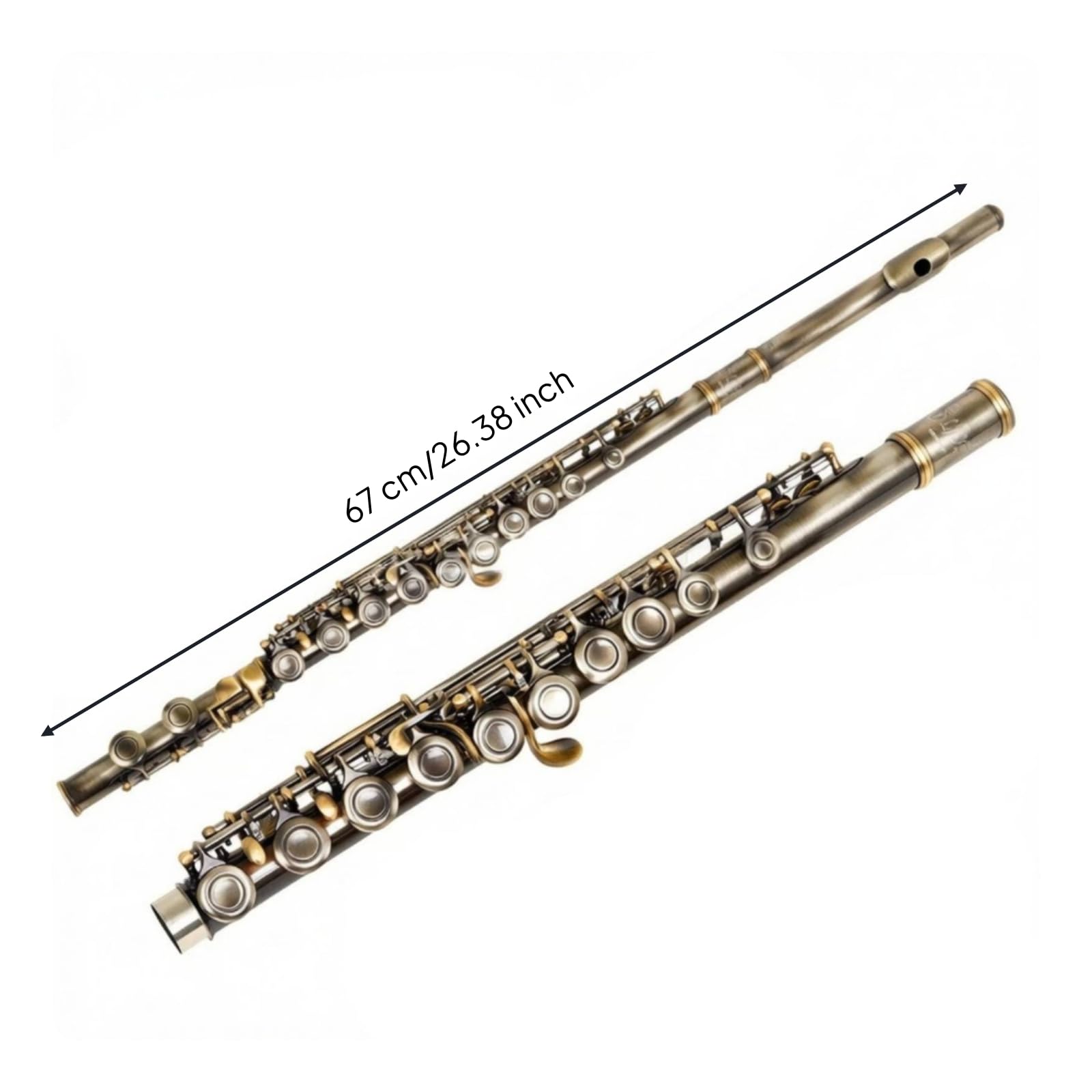 Flauto Traverso Flute Traverso Flauto a Fiato Strumento a Fiato con Testata Dritta Controllo Respiro Costante Corpo Cilindrico in Ottone Finitura