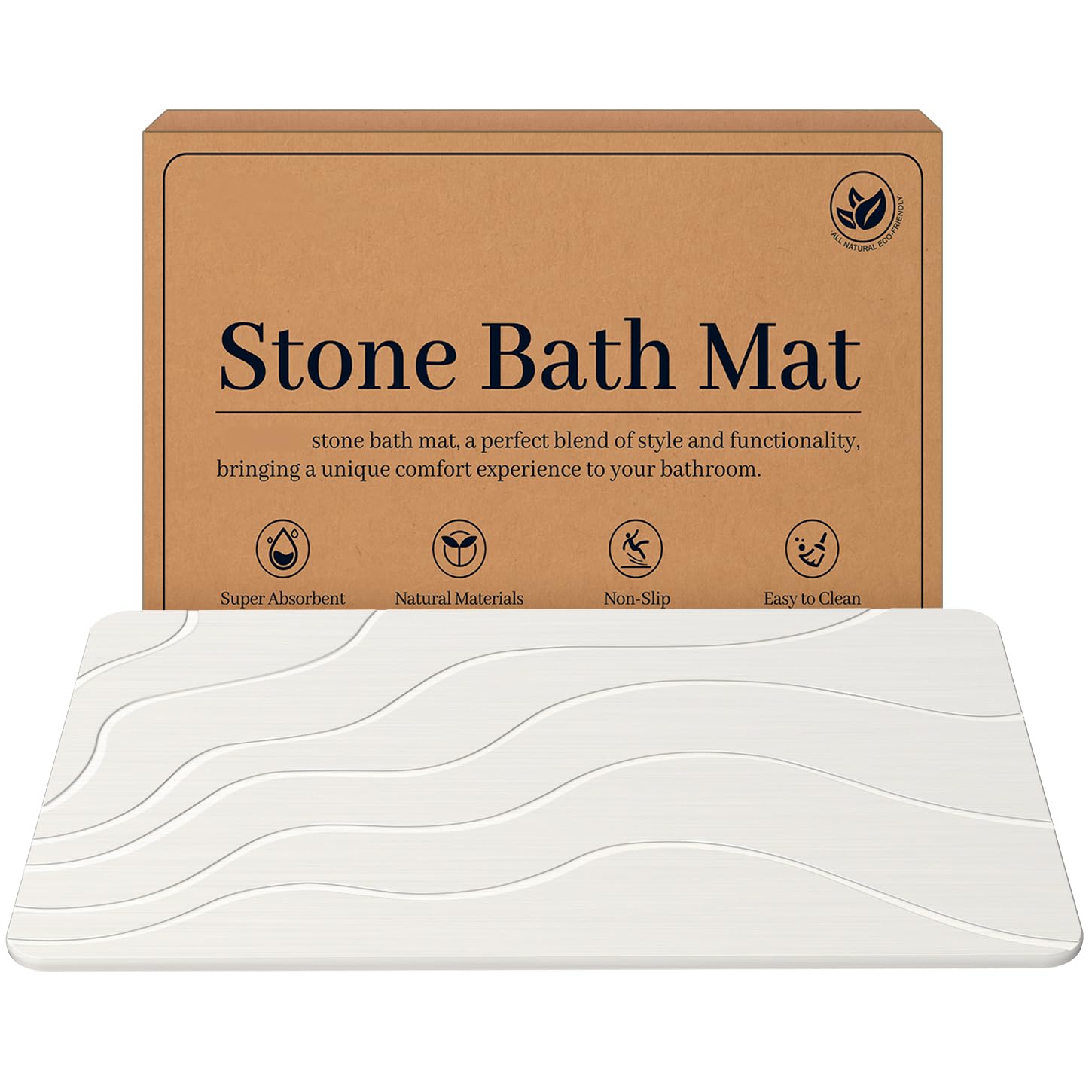 Jiloma Stone Bath Mat Diatomite Stone Mats for Bathroom Non-Slip Diatomaceous Earth Shower Mat Natural Easy to Clean(24 * 16 White)