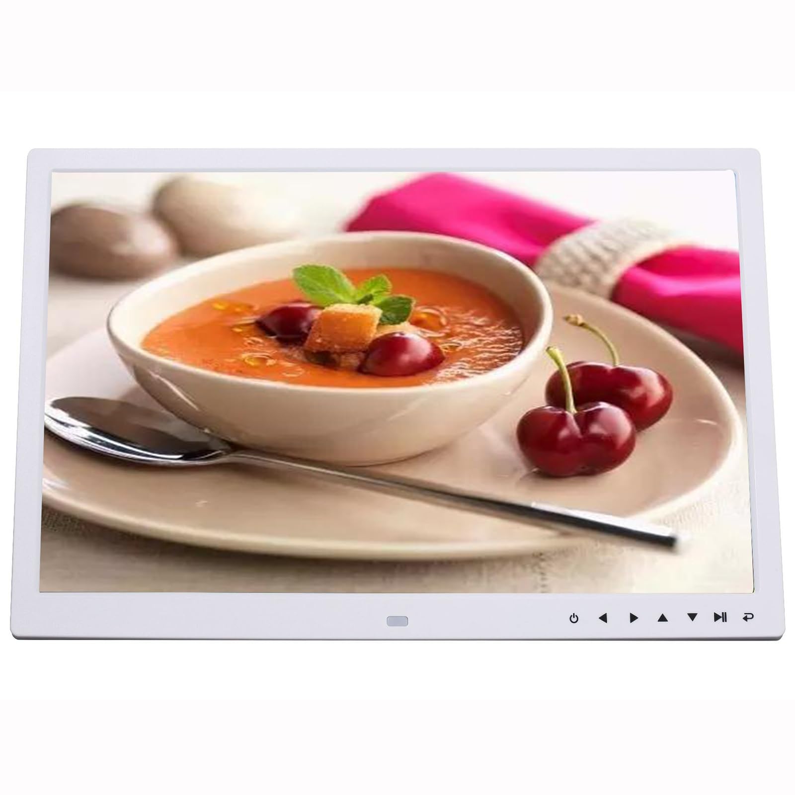 17-inch HD Wall-Mounted Video Advertising Display with Touch Buttons and HDMI Input - Digital Photo Frame (White)