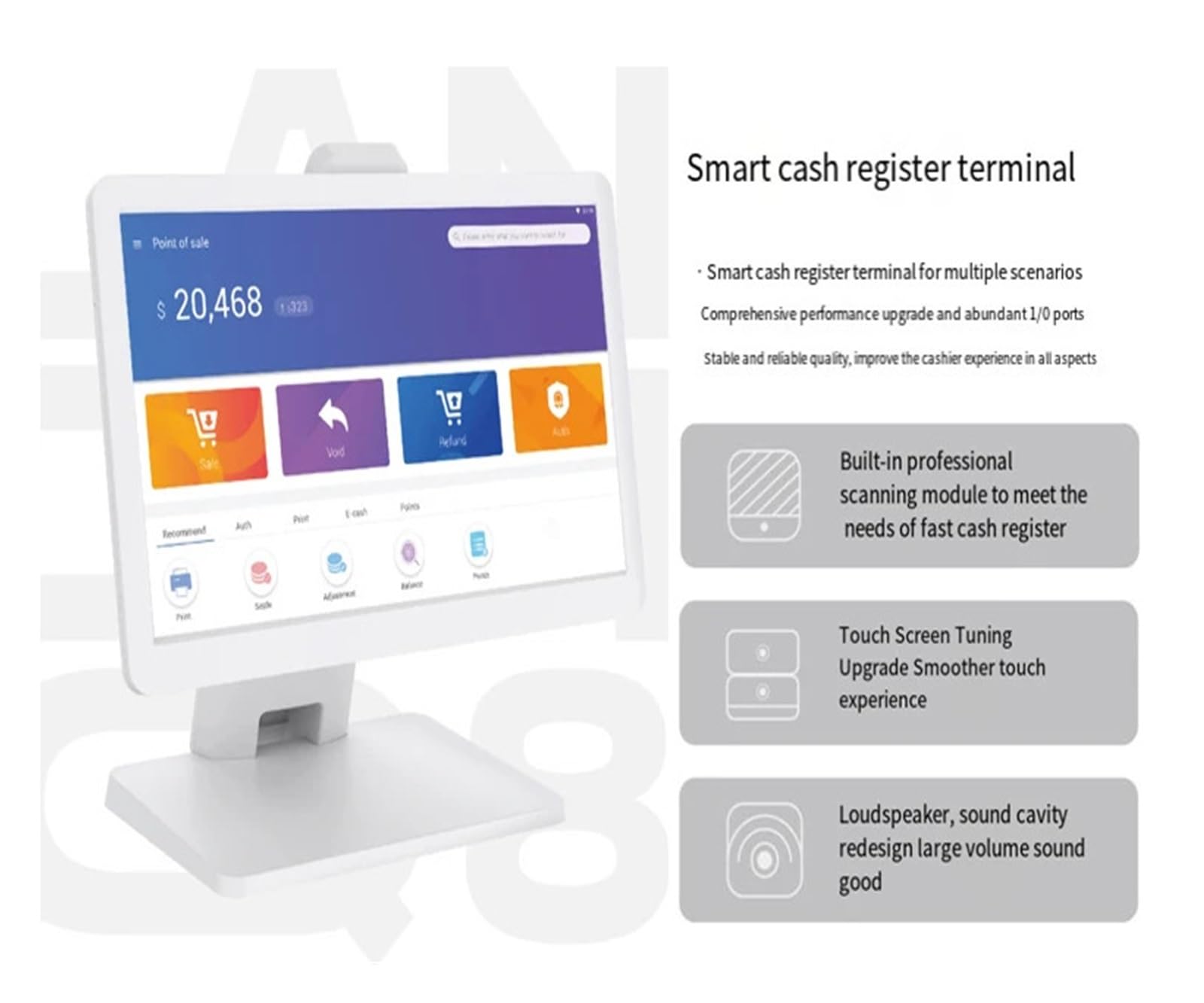 Caja registradora, Sistema TPV para supermercados, Todo en uno para pequeñas Empresas, Sistema TPV Todo en uno, Caja registradora para Tiendas minoristas y Negocios.