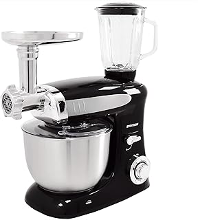 Syntrox Germany KM-1300W Black de Luxe robot kuchenny, maszyna do ugniatania mięsa, pojemnik ze stali nierdzewnej, 6,5 l, czarny