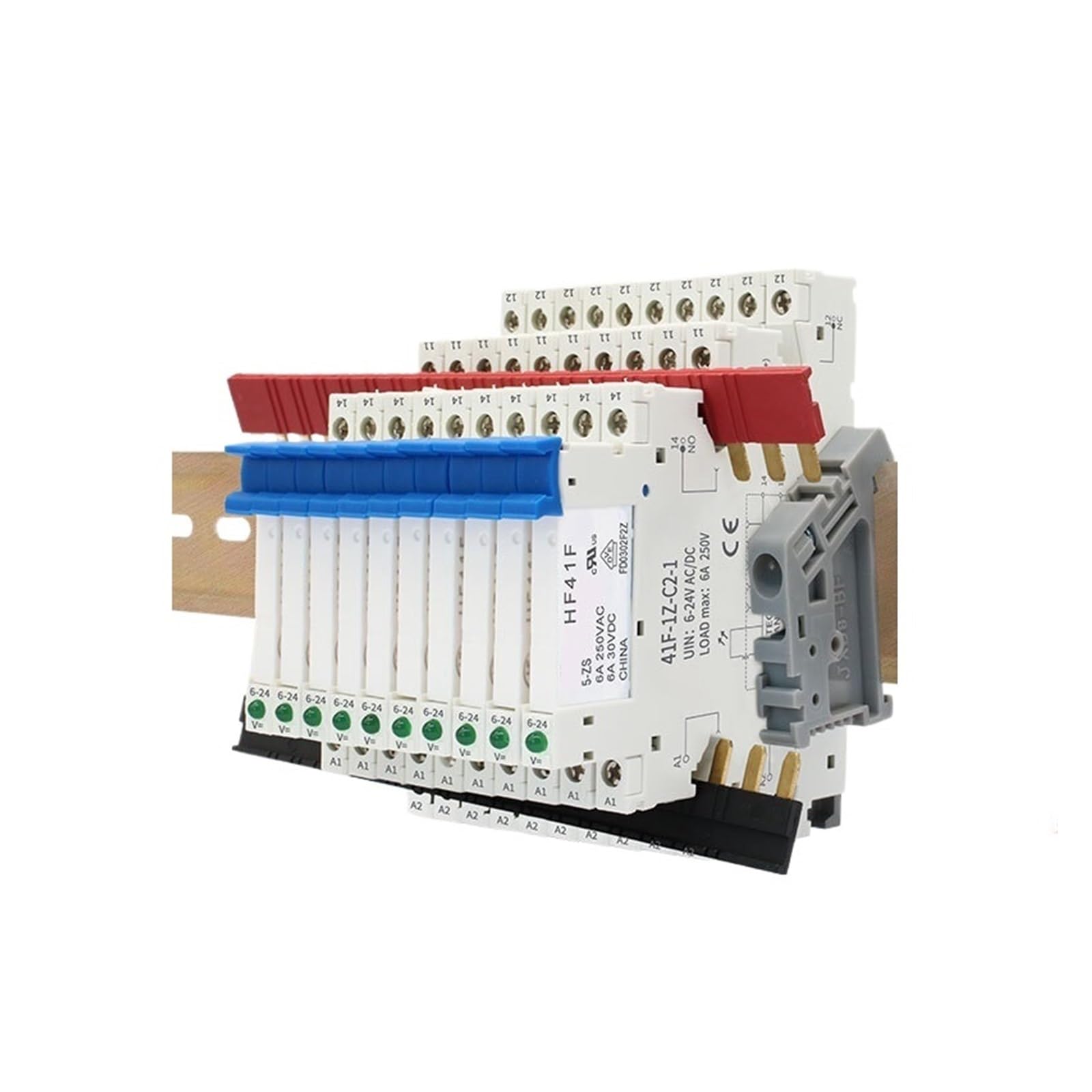 Modulo relè su guida DIN da 10 pezzi HF 41F sottile con LED 6A 5 V 12 V 24 V 41F-5-ZS 41F-12-ZS 41F-24-ZS ad alta frequenza(10PCS 5V)