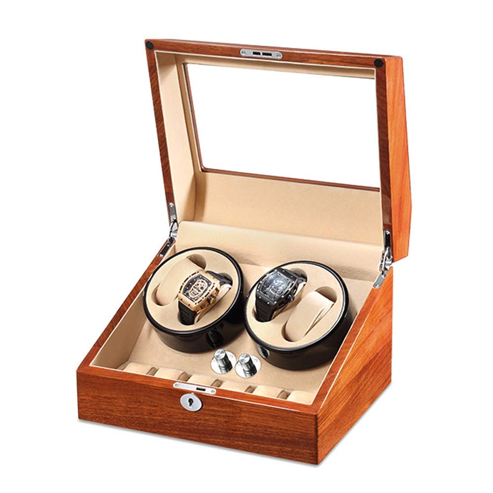 Scatola Carica Orologi in Pelle PU per Orologi Automatici con 6 Scomparti, Motore Silenzioso, 5 modalità di Rotazione, Cuscino Morbido e Ricarica a 3 Vie.，