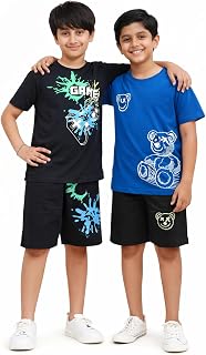 Boys Summer Combo Co-ord set/Set of 2 Clothing Set/Casual wear Halfsleeves Cotton Solid/Printed T-shirt & Shorts Set Price In India