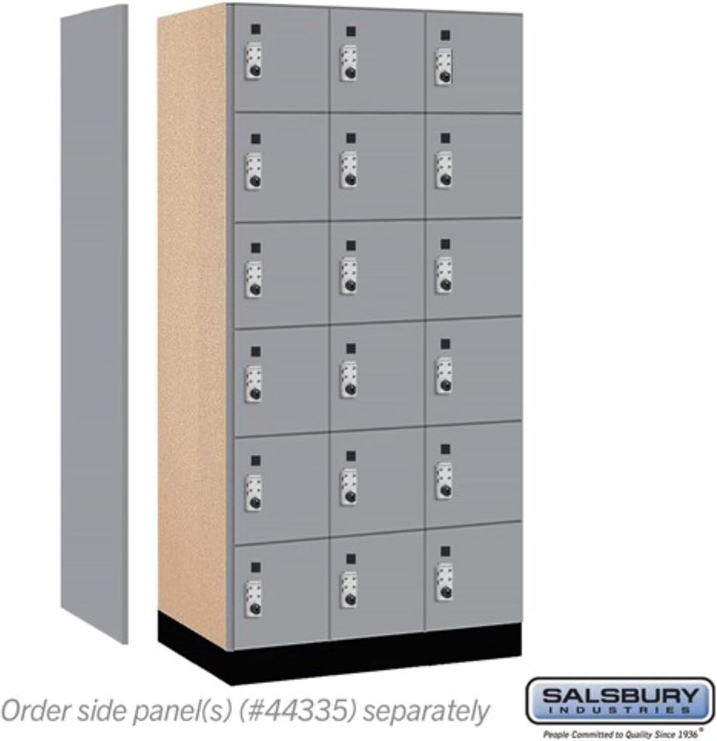 Salsbury 12" Wide Premier Wood Locker-Six Tier Box Style-3 Wide-6 Feet High-21 Deep-Winter Fog-Silver Resettable Combination Locks