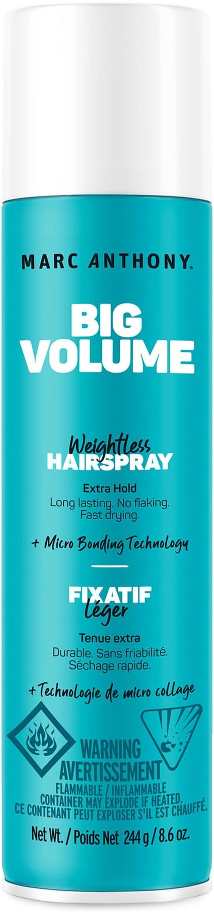 Marc Anthony Volumizing Flexible Hold Hairspray - Dream Big Volume, 8.6 oz - Thickening & Long-Lasting Hairspray to Make Hair Thick & Full - Lightweight & No Flake Styling for Curly & Frizzy Hair