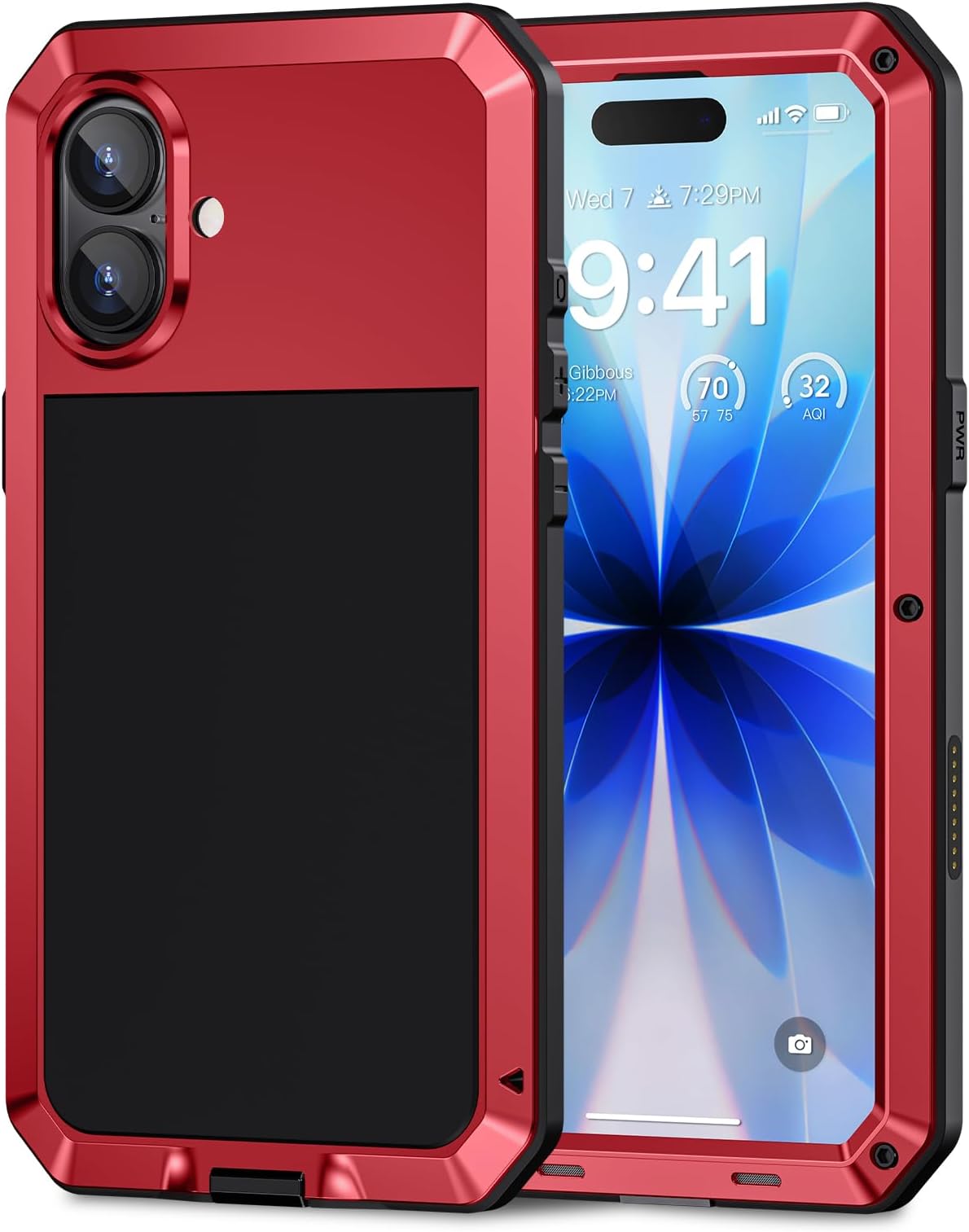 Lanhiem for iPhone 17 Case, Metal Heavy Duty Shockproof Cases, [Built in Tempered Glass Screen Protector] [Military-Grade Rugged], Full Body Protective Tough Strong Hard Phone Cover 6.3 Inch (Red)