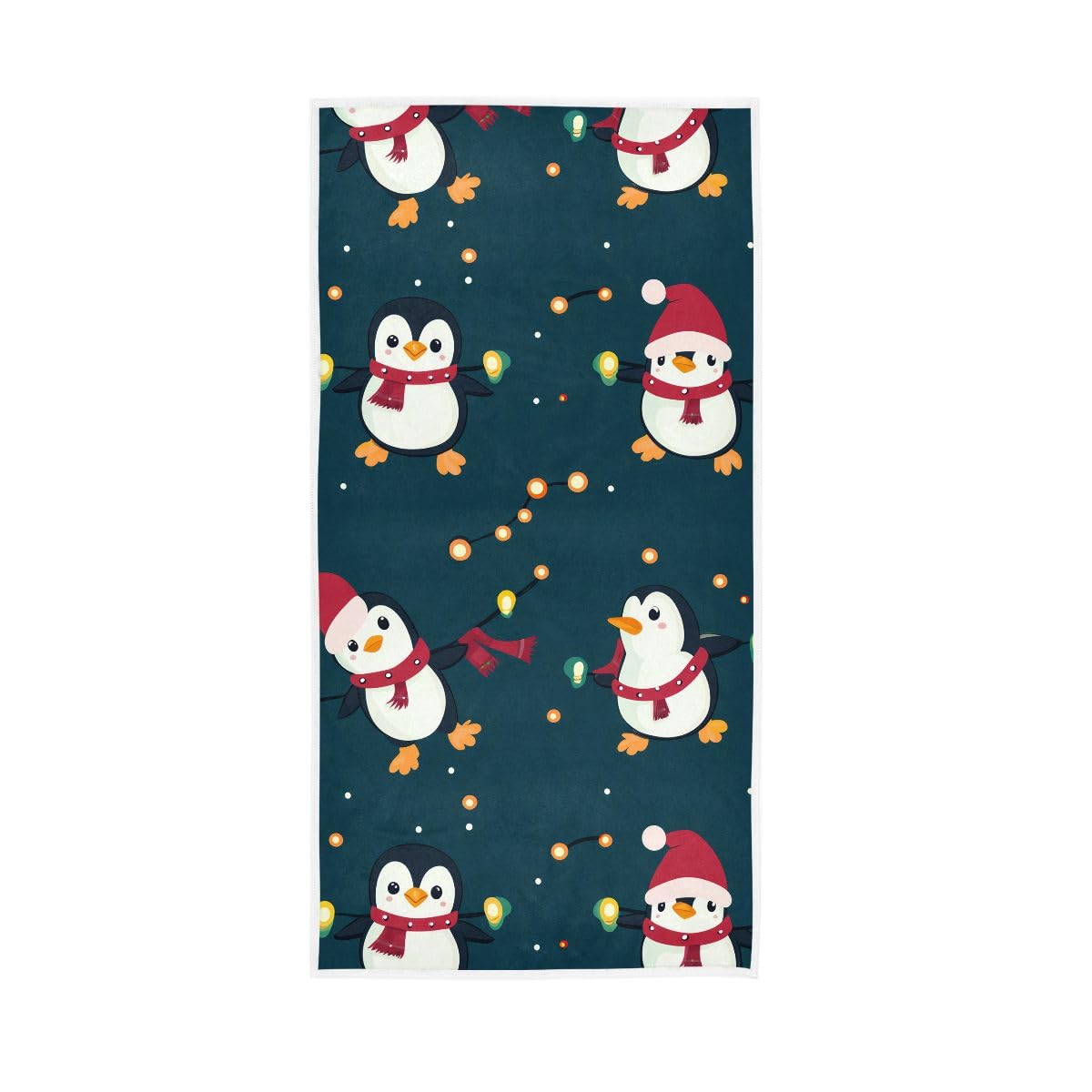 HUYGD Cute Penguins Holding Christmas Lights Hand Towels, Hand Towels Cotton for Bathroom, Gym, Hotel, Spa 15 x 30 Inches