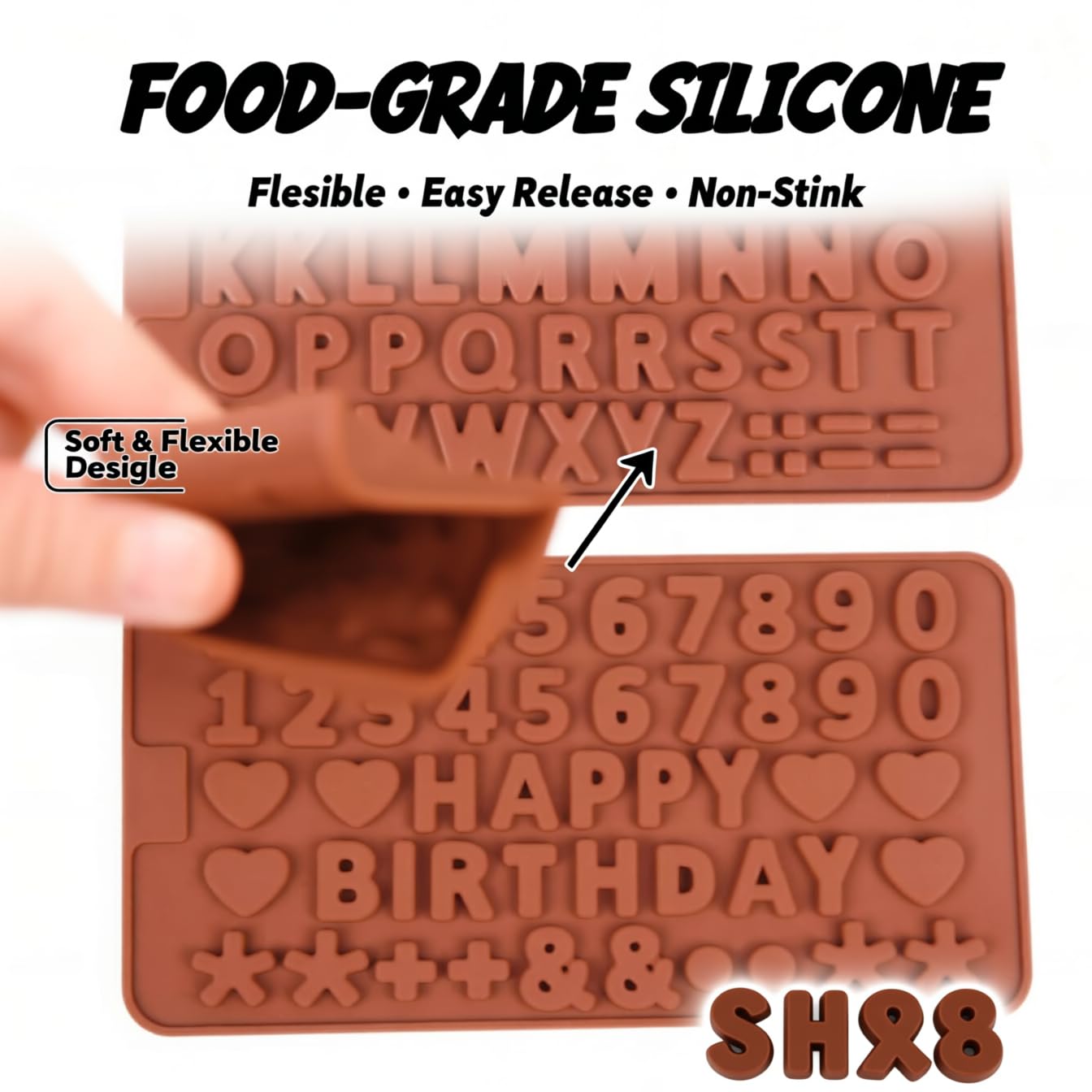 Paquete de 2 moldes de silicona con números de letras numéricos, para decoracion tarta y pasteles (número y alfabeto (2 unidades)