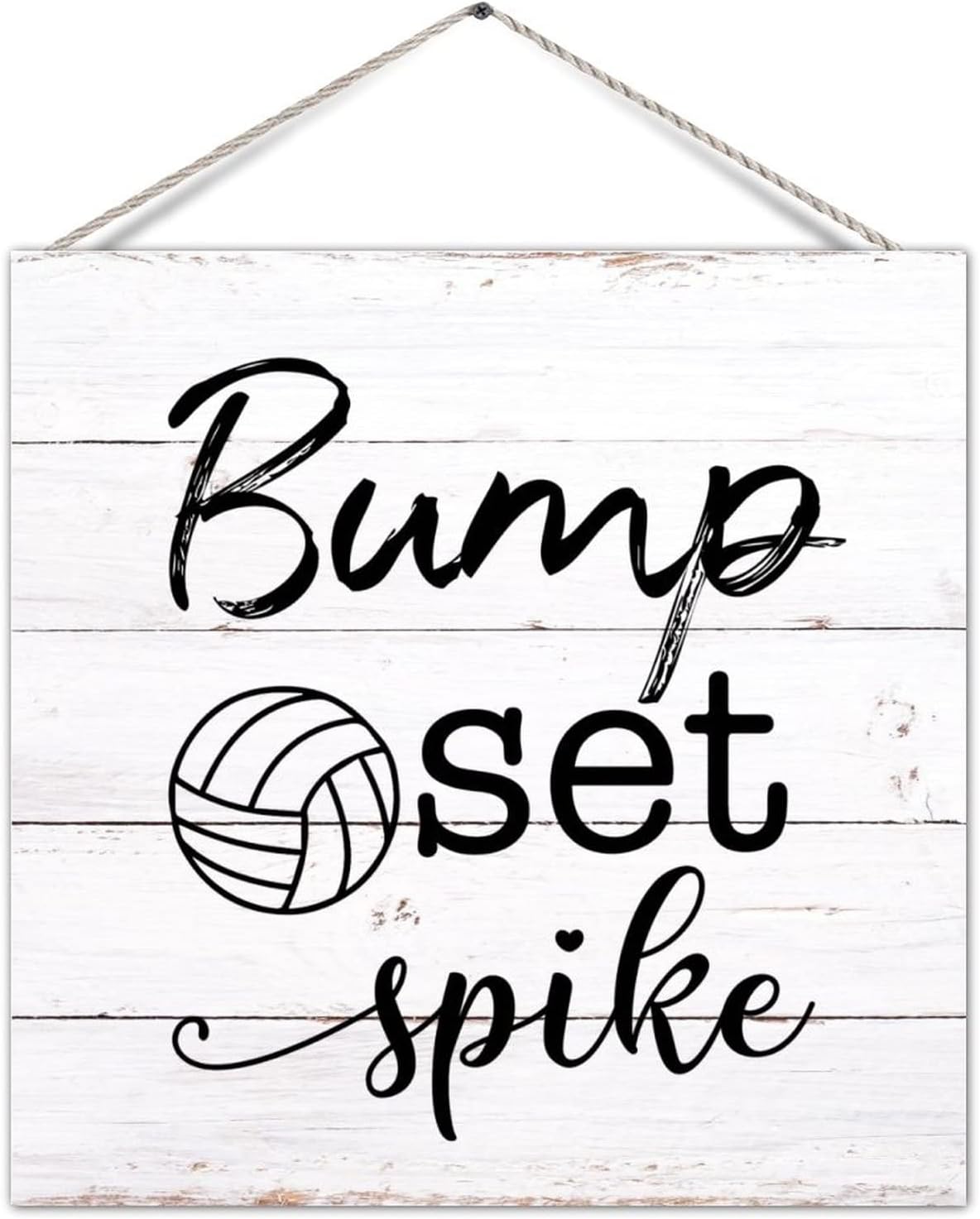 Antique Decorative Wooden Sign Bump Set Spike Volleyball Wood Wall Pediment Door Hanger Plaque Motivational Home Wall Decorations for Living Room Patio 16x16 Inch