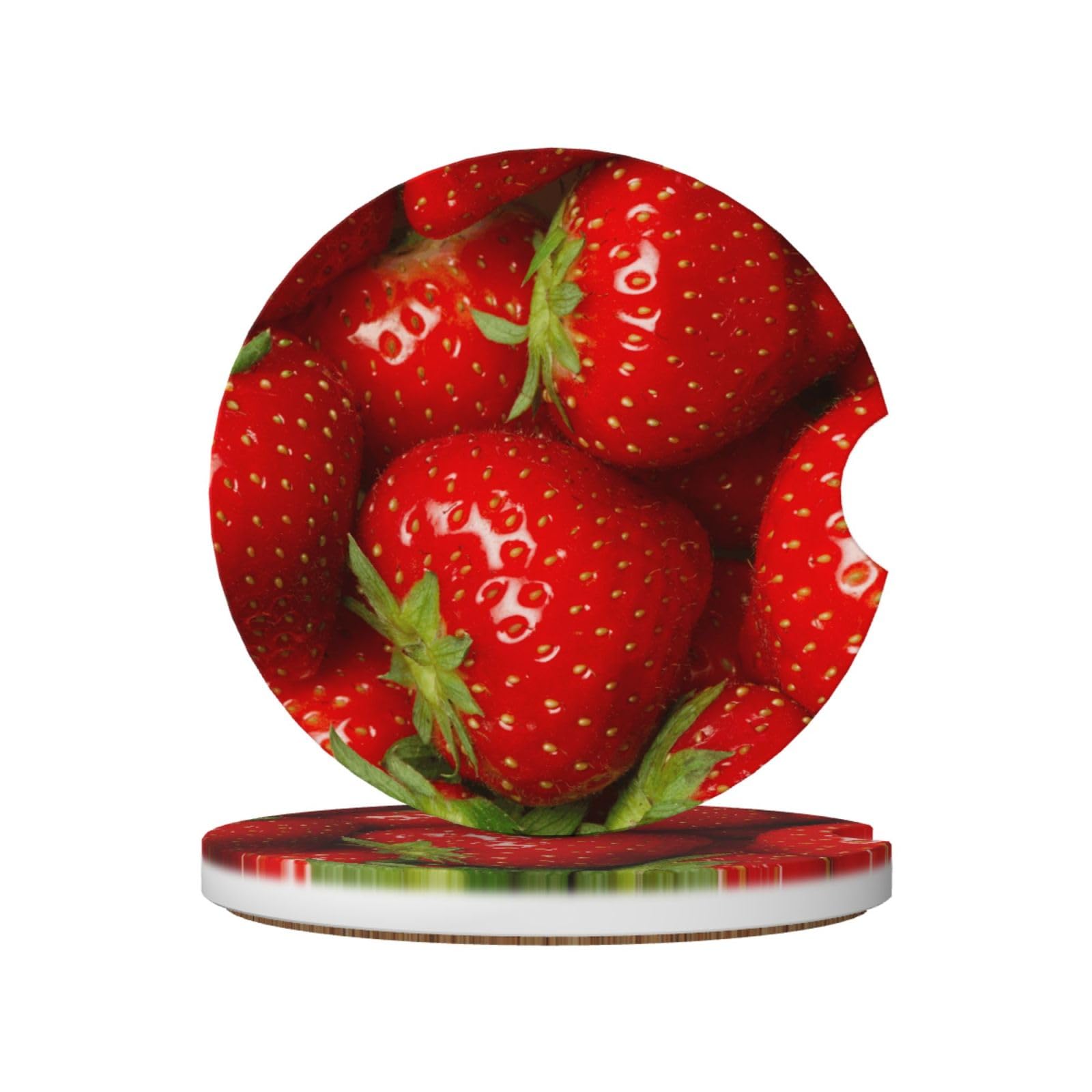 Strawberry Drawing, Car Cup Holder Coasters 2 Pack, Absorbent Ceramic Car Coasters with Non Slip Cork Base