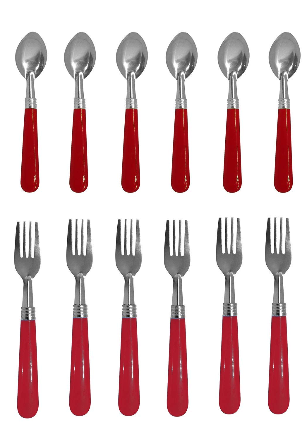 12 Piece Flatware Spoon Set Silverware Tableware Plastic Handle Spoons Forks, 40 Grams, Maroon, Pack of 1