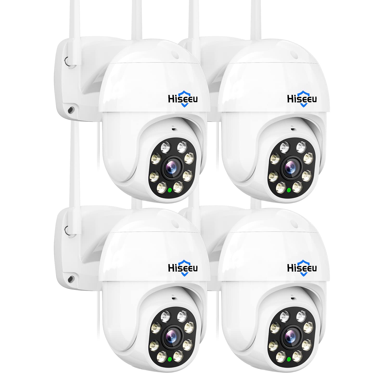 Hiseeu 4Pcs 2K 3MP PTZ Security Camera Outdoor,WiFi Camera, Auto Tracking&Light Alarm Floodlight & Color Night Vision,Two-Way Audio, Plug-in Cable,Compatible Wireless Camera System