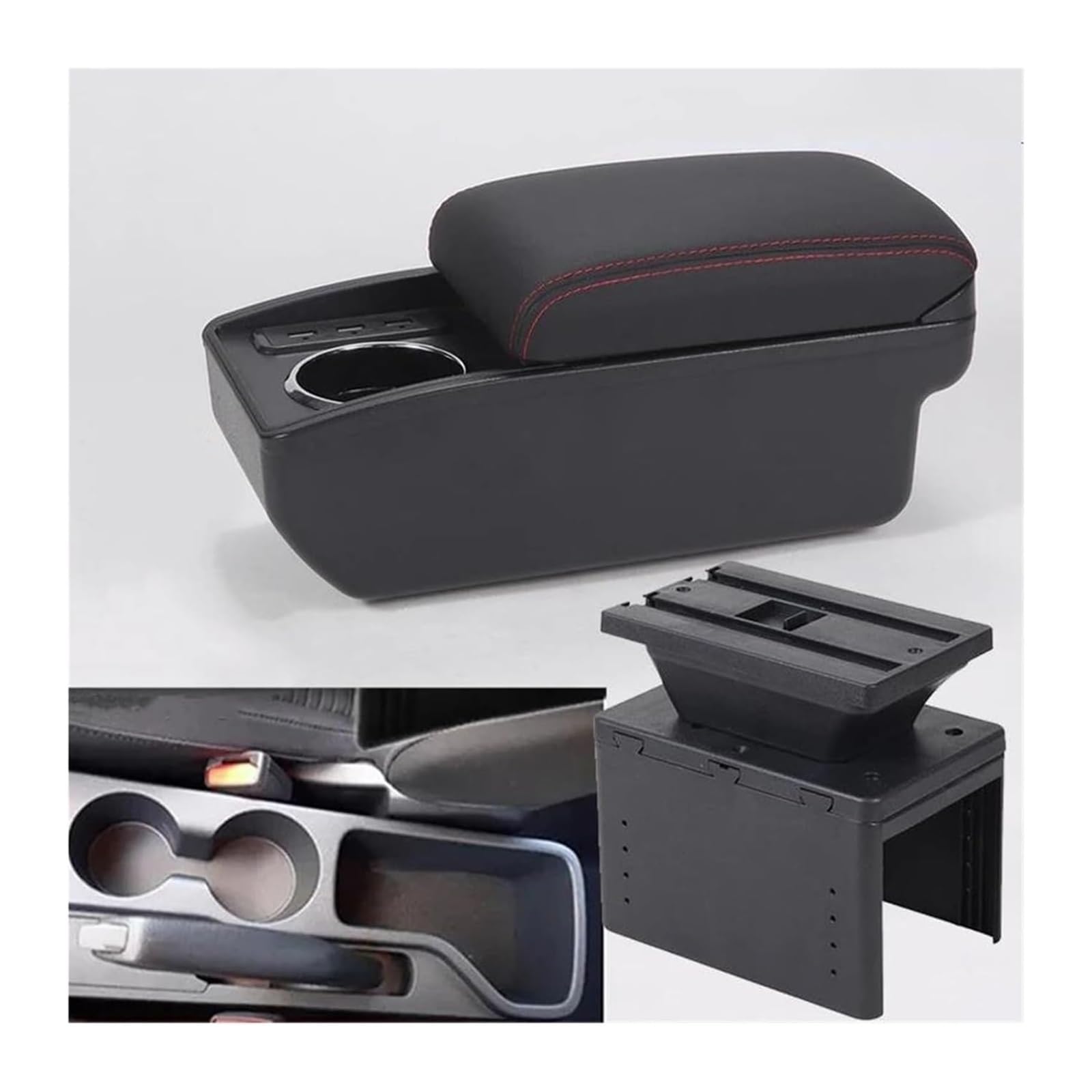 Hckclmbmzw C1 Black Red No Usb For Hyundai I20 2021 2022 Interior Parts Center Console Car Storage Box Auto Accessories Armrest Car Armrest Center Console(C1 Black Red No Usb)