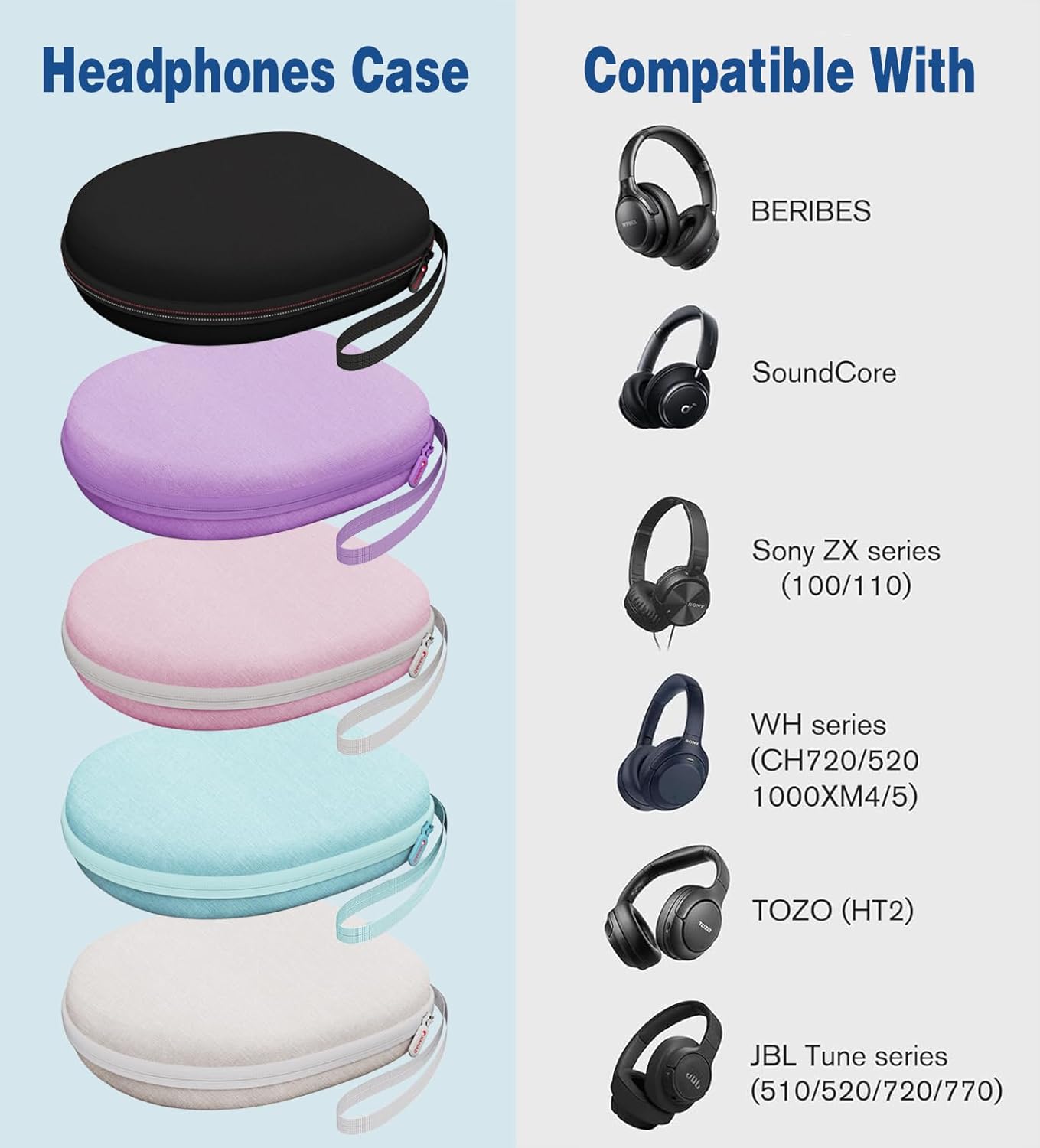 Headphone Headset Case Compatible with Soundcore by Anker Q20i/JBL Tune 510BT 720BT 520BT 770NC/Sony WH-CH520 WH-CH720N/BERIBES/KVIDIO Wireless On-Ear Headphones,Cream - Image 2